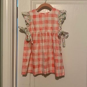 Summer/spring dress in pink gingham and floral detailing